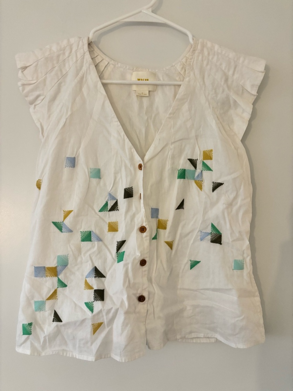 Maeve Anthropologie Embroidered Pleat Sleeve Blouse